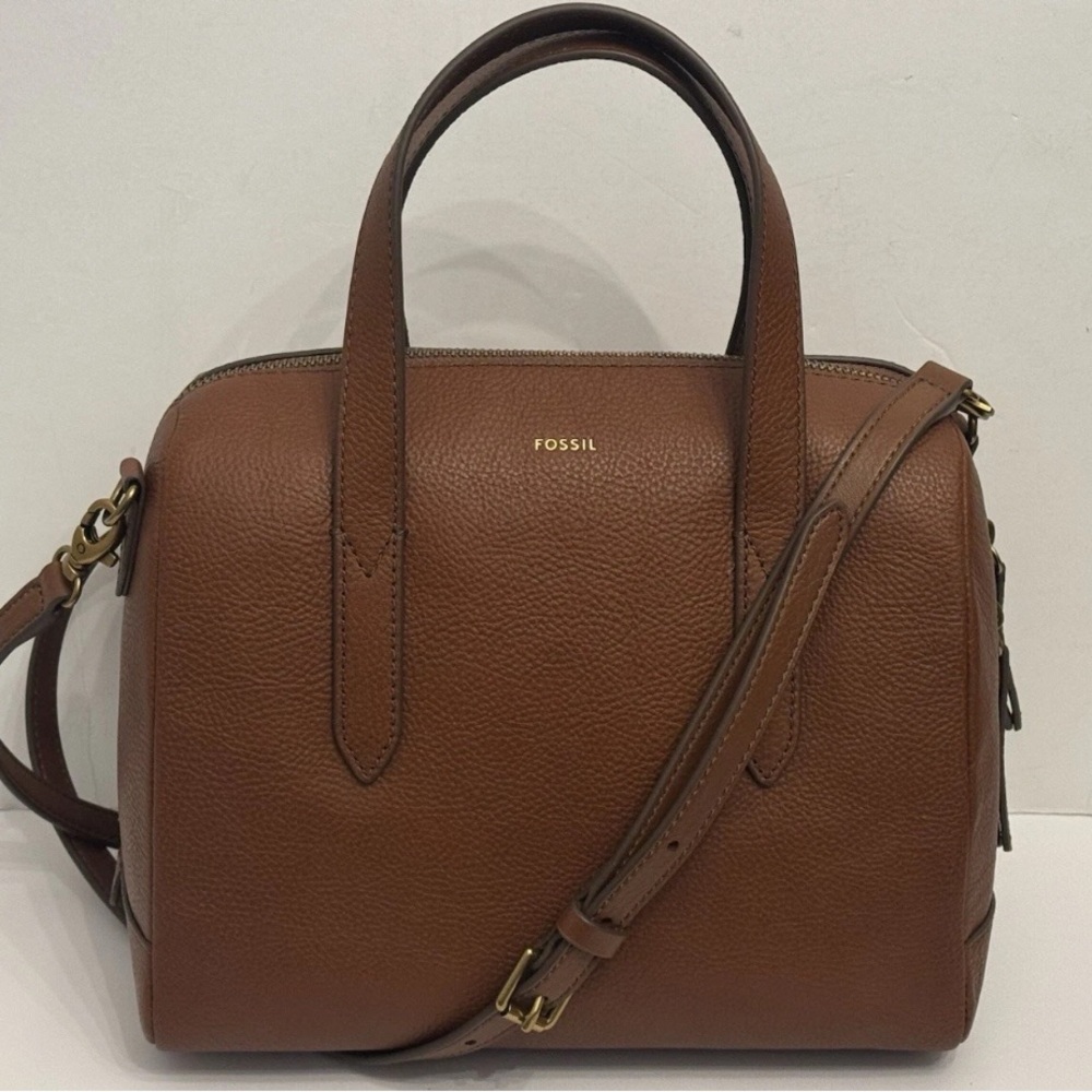 Fossil Sydney Satchel Handbag Crossbody Strap Medium Brown Leather